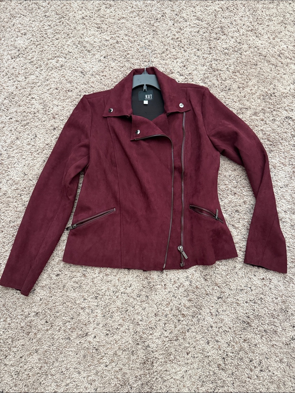 Kut from the Kloth Burgundy Faux-Suede Asymmetrical Moto Jacket